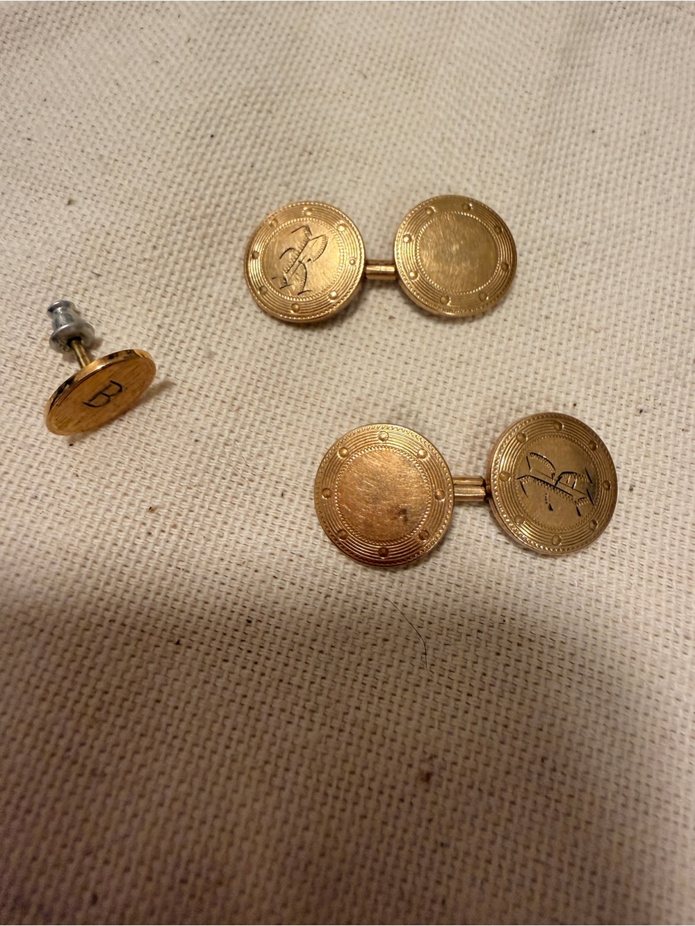 Gold-Tone Monogram Cufflinks and Stud Set - Men Accessories